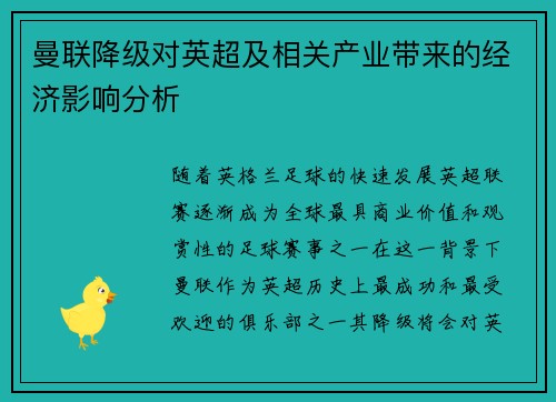 曼联降级对英超及相关产业带来的经济影响分析